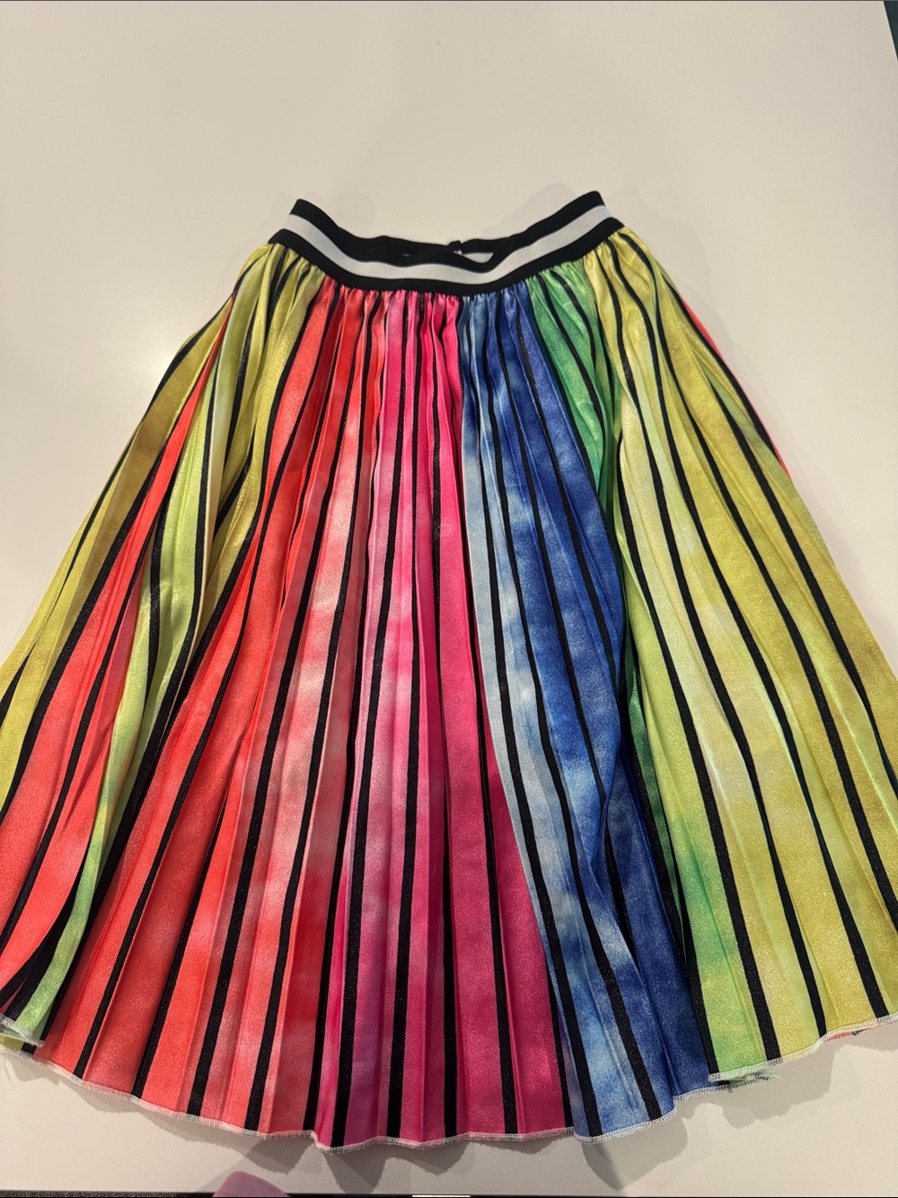 Lola + The Boys Rainbow Striped Pleated Skirt